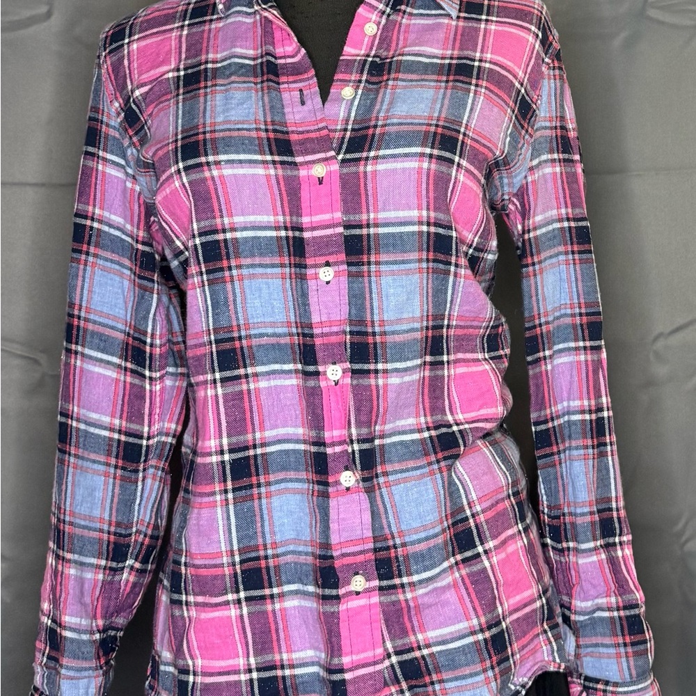 Talbots Pink and Blue Plaid Shirt Medium / Marilyn Manson Graphic Design on Back - Picture 2 of 3